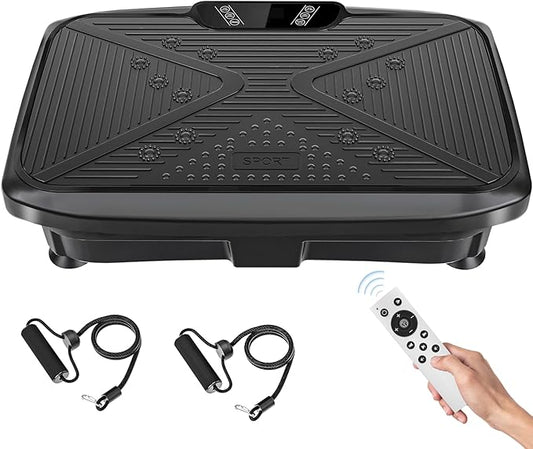 Vibration Plate Exercise Machine for Home & Office - Whole Body Vibration Platform Plate w/ Resistance Bands, Ultra Quiet Exercise Equipment for Weight Loss, Toning (Black-999)