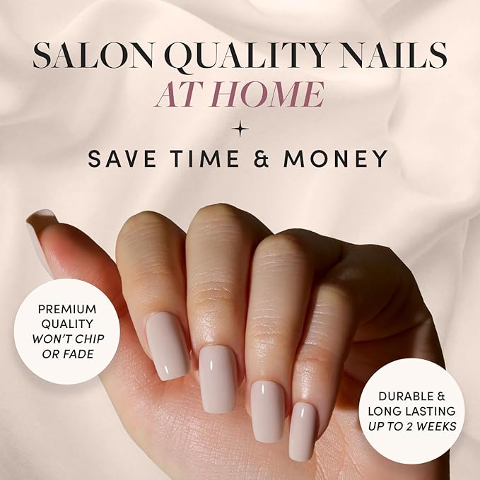 Glamnetic Press On Nails - Bare Bliss | Medium Square Fake Nails, Nude Opaque Neutral, Salon Quality | 15 Sizes - 30 Nail Kit Wtih Glue