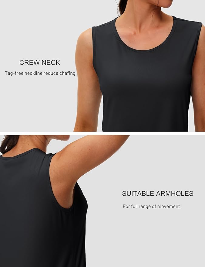 MAGCOMSEN Women's Workout Tank Top Athletic Muscle Sleeveless Crew Neck Shirt UPF 80+ Moisture Wicking Gym Running