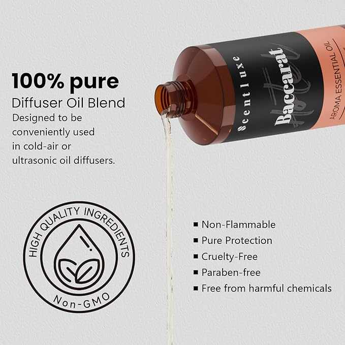 Hotel Scents Baccarat Diffuser Oil 8.45 Fl Oz (250ml), Home Luxury Aroma & Hotel Fragrance Essential Oil - for Aromatherapy Diffuser - Bigger Bottle, Longer Lasting Air Freshener