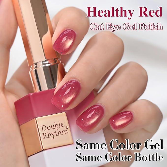 Double Rhythm 0.5 OZ Cat Eye Gel Polish with Magnet 15ML Holographic Glitter Shimmer Translucent Jelly Color Magnetic Nail Polish Salon DIY at Home (Dreamy Rose Purple-MC1273)