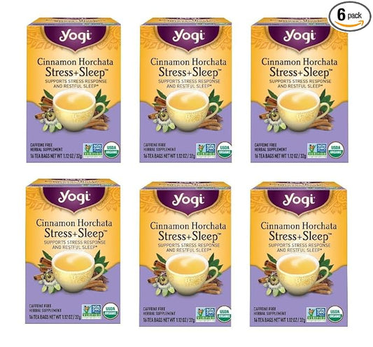 Yogi Tea Cinnamon Horchata Stress & Sleep - 16 Tea Bags per Pack (6 Packs) - Organic Sleep Tea - Supports a Restful Sleep - Includes Ashwagandha, Passionflower & Apple Cider Vinegar