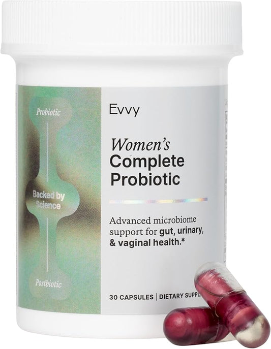 Evvy Women's 3-in-1 Complete Probiotic I Daily Probiotic Supplement to Reduce Bloating I Supports Gut, Urinary & Vaginal Health | Includes Vaginal Probiotics for Feminine Care
