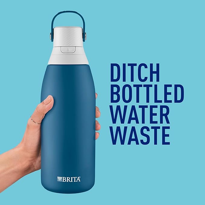 Brita Stainless Steel Premium Filtering Water Bottle, BPA-Free, Reusable, Insulated, Replaces 300 Plastic Water Bottles, Filter Lasts 2 Months or 40 Gallons, Includes 1 Filter, Marina - 32 oz.