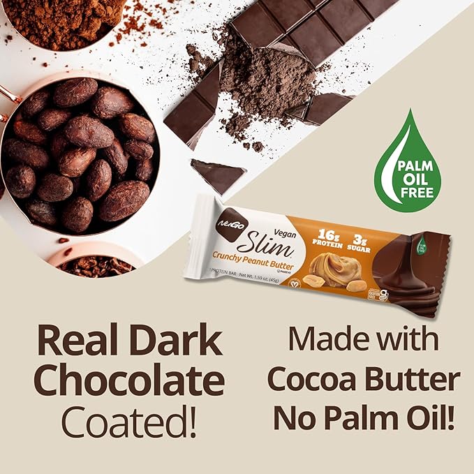 NuGo Slim Vegan Variety - Crunchy Peanut Butter 12 bars & Chocolate Mint 12 bars, Low Net Carb, Keto Friendly, 16-17g Plant Based Protein, Gluten Free, 24 count