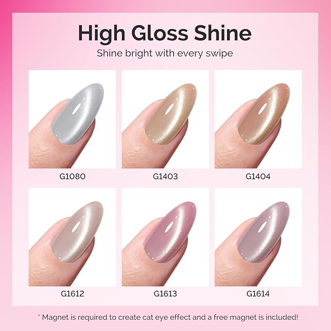 MelodySusie Minimal Nude Pink Cat Eye Set Cat Eye Gel Nail Polish Set 6 Pcs, 0.26 Fl Oz Glitter Holographic Magnetic Nail Polish with Magnet, UV Nail Polish for Nail Art Manicure Salon DIY at Home
