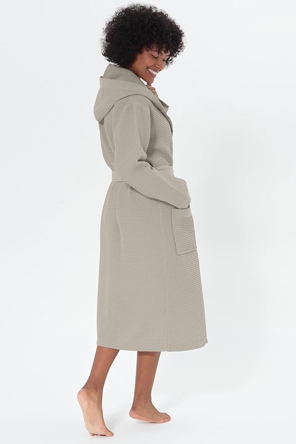 SEYANTE Women’s Luxury Waffle Shawl Collar, Hooded Robe w Piping – Lightweight, Long, Ultra Soft Spa Sleepwear Bathrobe