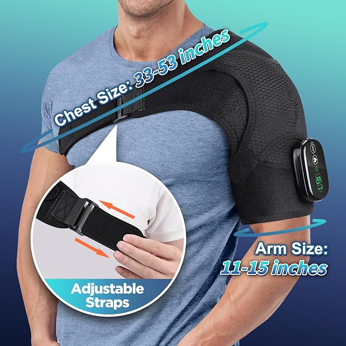 Cordless Shoulder Heating Pad, Heated Shoulder Wrap with Vibration, Shoulder Massager Heated Shoulder Brace for Pain Relief, for Women Men(Black)