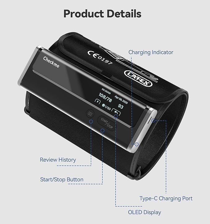 Checkme WiFi Blood Pressure Monitor for Home Use, Bluetooth Automatic Arm Cuff, Smart Digital BP Machine, Wireless Portable USB Rechargeable with X3 Accuracy Function, Free APP for iOS & Android Black