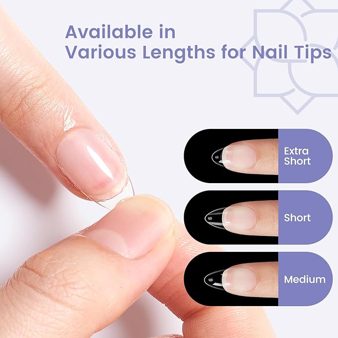 Extra Short Almond Nail Tips: 240Pcs Small Almond Shape Soft Gel Fake Nail Tips with Nail Stand, 12 Sizes Full Cover Clear Press on Nails for Girls for Home DIY Salon