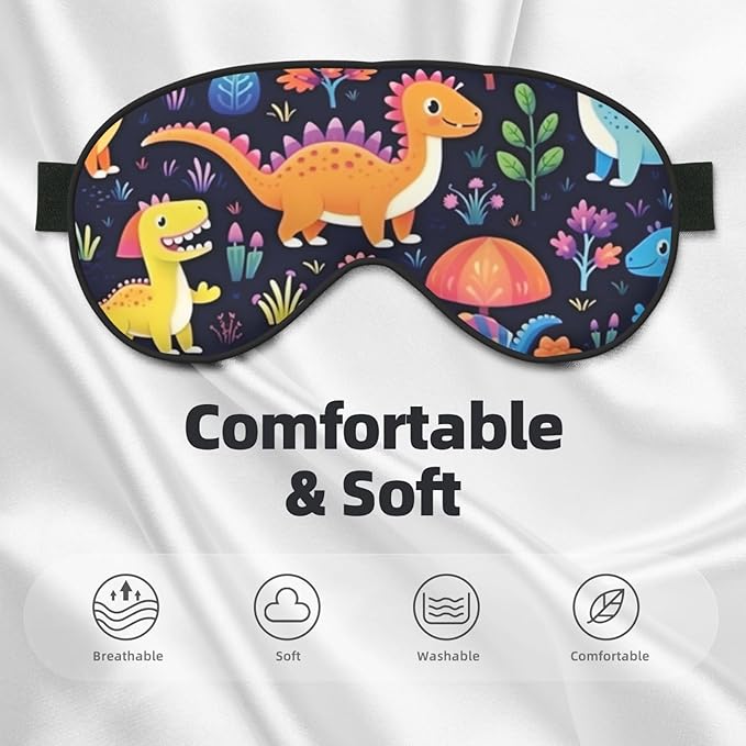 Sleep Eye Mask Cute Dinosaur Jungle Floral Sleep Mask for Women Men Comfortable Eye Mask with Adjustable Strap Soft Eye Cover Blindfold for Travel Yoga Nap Shift Work