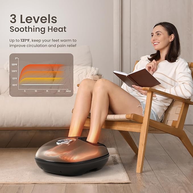 RENPHO Foot Massager Machine with Heat [2025 Upgraded], Foot Massager for Plantar Fasciitis, 3 Heat Levels, Mothers Day Gifts for Women Mom Dad, Wireless Control, True Feet Massage