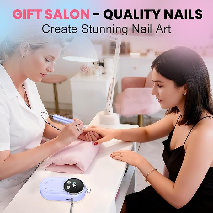 Professional Nail Drill, 50000RPM High-Performance Rechargeable Electric Nail File for Fast Acrylic/Gel Removal & Shaping, E File with Bits & Anti-Slip Pad for Home & Salon Use, Perfect Gift