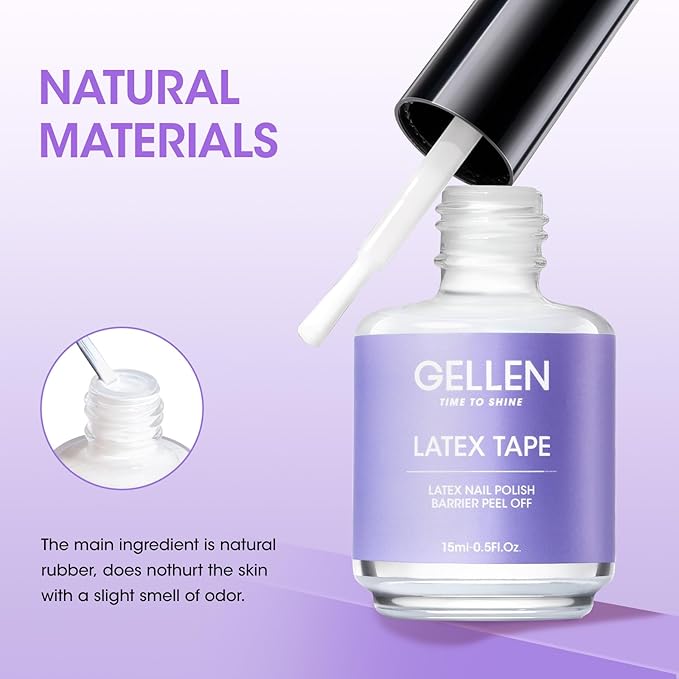 Gellen Gel Polish Remover Latex Tape for Nails, Fast Drying Liquid Latex Nail Polish Barrier Peel off Latex Tape Gel Remover Kit Cuticle Guard for Nail Art Liquid Latex Barrier Protector