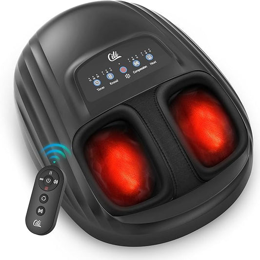 CILI Shiatsu Foot Massager with Heat and Compression, Knead Rolling Feet Massager for Neuropathy, Plantar Fasciitis, Multiple Settings, Remote Control, Up to Men Size 14", Gifts for Men, Women