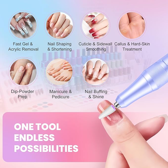 Professional Nail Drill, 50000RPM High-Performance Rechargeable Electric Nail File for Fast Acrylic/Gel Removal & Shaping, E File with Bits & Anti-Slip Pad for Home & Salon Use, Perfect Gift