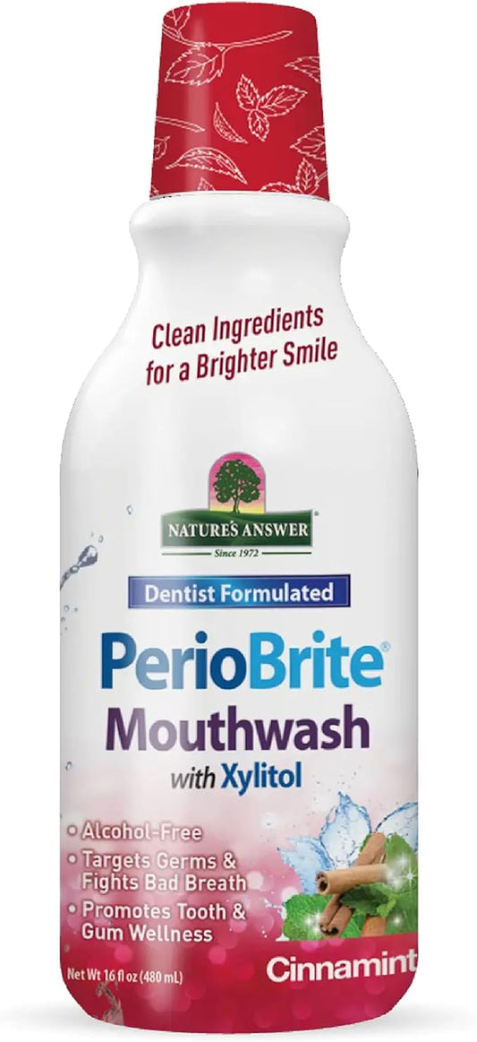 Nature's Answer PerioBrite Alcohol-Free Mouthwash, Cinnamon, 16-Fluid Ounce | Whitens Teeth | Freshens Breath | Removes Plaque | Minimizes Dry Mouth (Pack of 1)