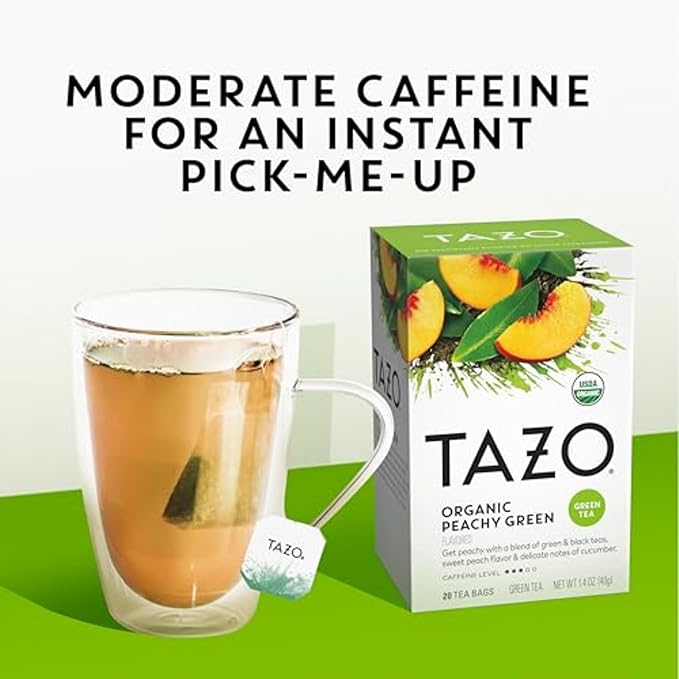 TAZO Organic Peachy Green Tea Bags, Caffeinated Tea, 120 Total Bags (20ct - Pack of 6)