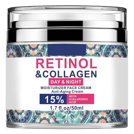 Retinol Cream for Face with 15% Hyaluronic Acid, Collagen Face Moisturizer, Day & Night Anti-Aging Cream for Women and Men Reduce Wrinkles & Fine Lines, All Skin Types 1.7 Fl Oz