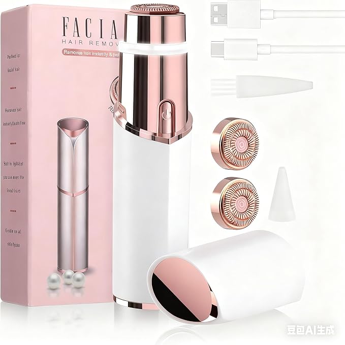 Facial Hair Remover for Women- 2-in-1 as Seen on TV Painless Face Shaver -Mini Hair Remover, Electric Razor Shaver Portable Bikini Epilator for Lips, Chin, Armpit, Peach Fuzz,Neck, Cheek