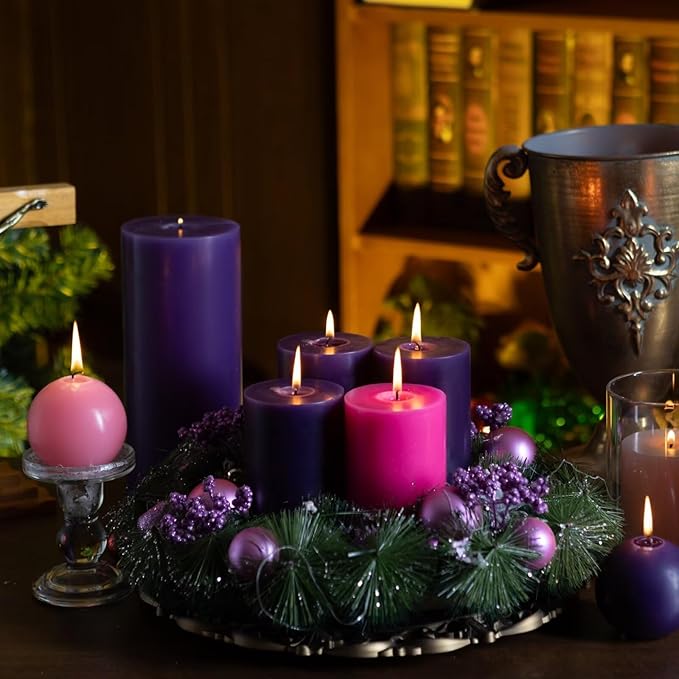 MOZEAL 4" x 10" Extra-Large Hot Pink Pillar Candles (Set of 2), Unscented, Dripless, Smokeless, Long Clean-Burning, Tall 10 inch Large Hot Pink Pillar Candles for Spring Festivities Decor