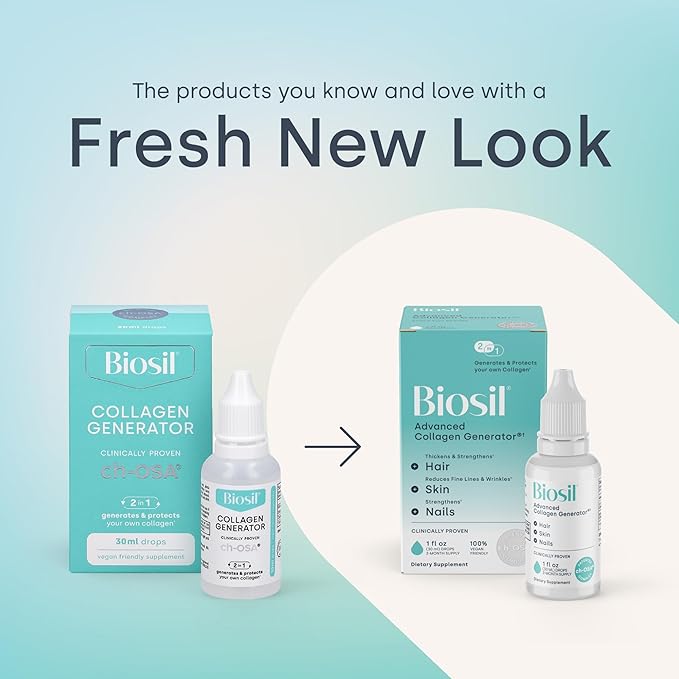 Biosil Collagen Booster Supplement - 0.5 fl oz Drops - Patented ch-OSA Activator for Skin, Hair, Nails & Joints - Supports Natural Production - 30-Day Supply