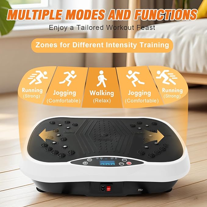 ALSO GO Vibration Plate Exercise Machine, 3 Workout Modes & 120-Level Vibration Platform for Weight Loss/Lymphatic Drainage, 400lbs Capacity Vibration Board with Resistance Bands for Full Body Workout