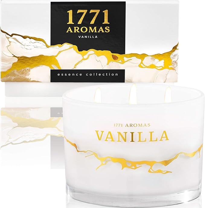 Vanilla Scented Candles - 100% Natural Soy Wax - Large 3 Wick Jar Candle - Up to 50 Hours Burning Time - Candles for Home - Gift-Ready Candle for Men & Women - Aromatherapy Candles