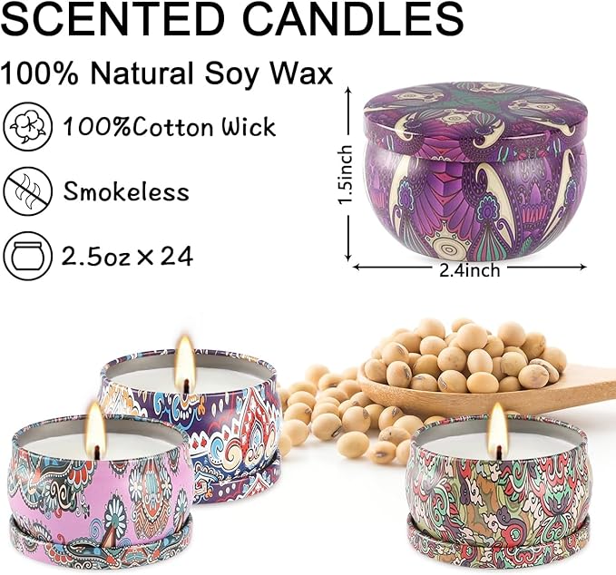 Scented Candles Gift Set, 2.5 oz Soy Wax Aromatherapy Candle for Home, Romantic Candles Gift for Mother Day Christmas Valentines Birthday (24 Pack)
