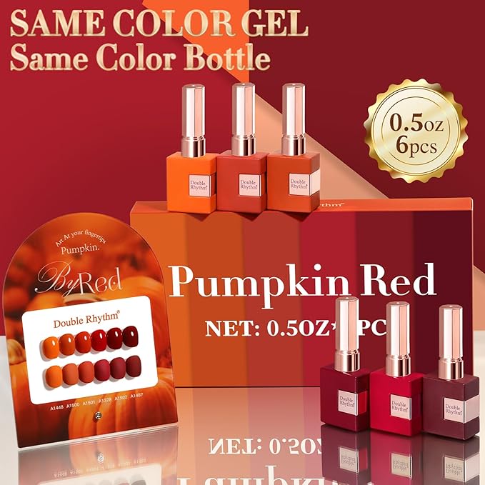 Double Rhythm 6 Pcs 15 ML Gel Polish Set Same Color Same Bottle Soak Off Gel Polish Kit Nail Art Manicure Salon DIY at Home for Women (Dark Light Brown Orange Maroon-T6-6)