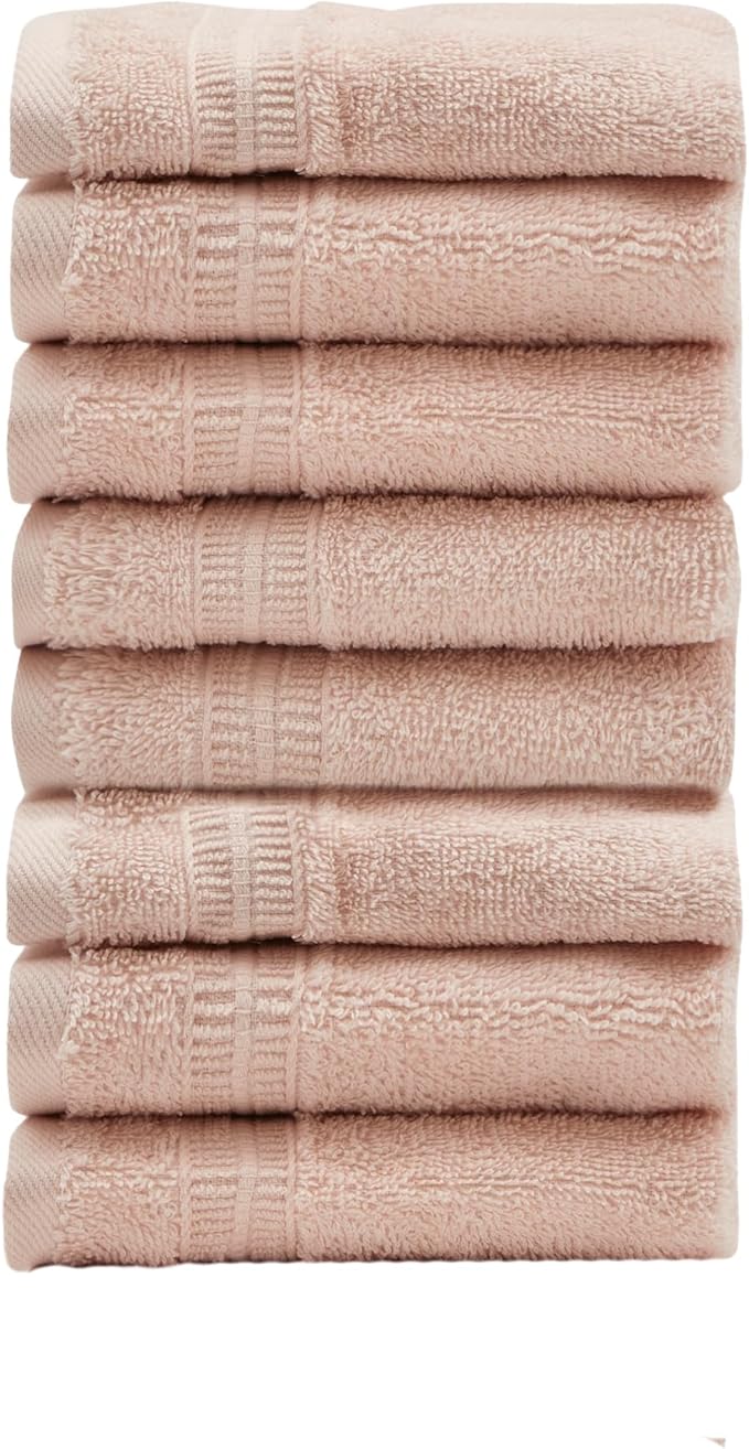 HOMELOVER 8 Pack Washcloths - 100% Organic Cotton, 500 GSM, Hotel & Spa Quality, Soft, Quick Dry, Highly Absorbent Towels for Face & Hand Wash, Shower, Gym & Bathroom Essentials (Seashell Pink)