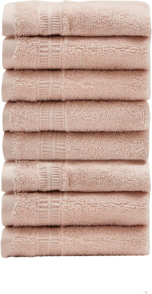 HOMELOVER 8 Pack Washcloths - 100% Organic Cotton, 500 GSM, Hotel & Spa Quality, Soft, Quick Dry, Highly Absorbent Towels for Face & Hand Wash, Shower, Gym & Bathroom Essentials (Seashell Pink)