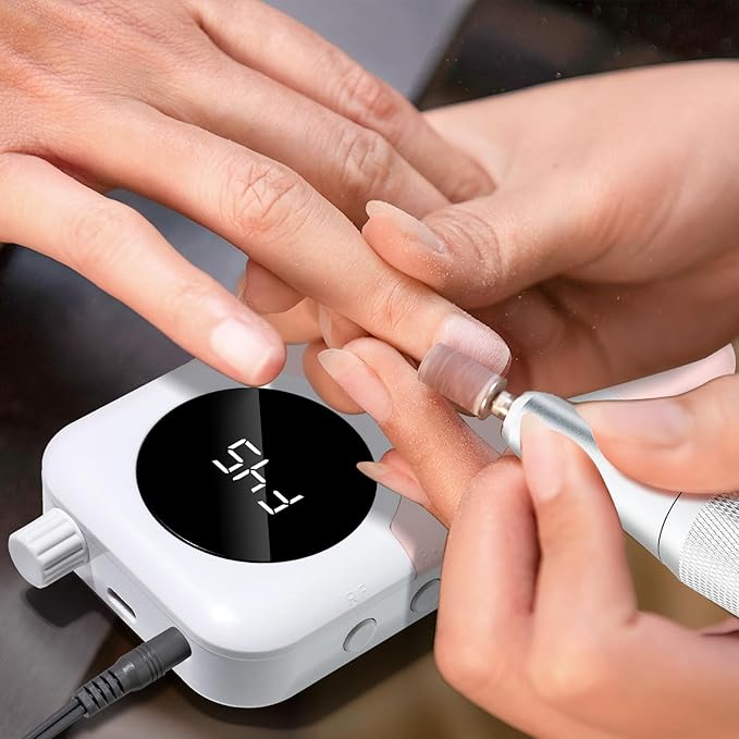 LIMEGIRL Professional Electric Nail Drill Kit 45000RPM Portable Cordless Toenail Cordless Toenail Machine with 14 Drill Bits and Base for Women (Pink)