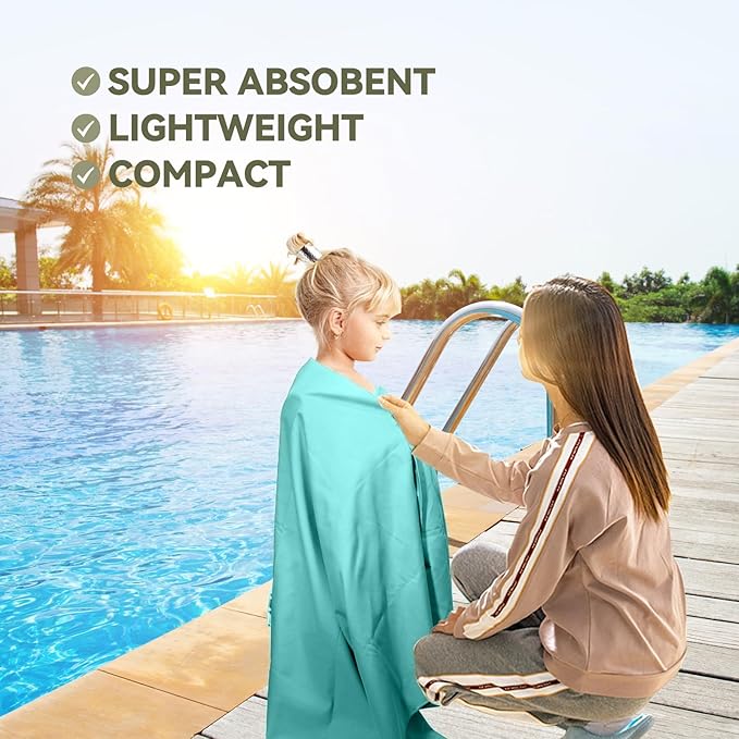 Microfiber Beach Towel-Perfect for Travel, Sports, Camping, Swimming, Yoga, Gym- Quick Dry, Sand Free, Compact, Lightweight, Absorbent (Mint,X-Large(200x90cm, 78x35”))
