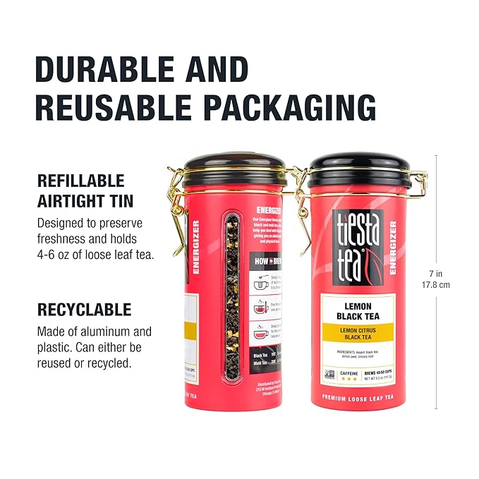 Tiesta Tea - Lemon Black Tea, Loose Leaf, Lemon Citrus Black, Premium Blend, High Caffeinated, Makes Hot or Iced, Brews Up to 50 Cups, 5oz Refillable Tin