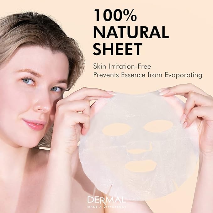 Korean Collagen Face Mask – Hydrating & Soothing Sheet with Panthenol, Hypoallergenic Calming Moisture Care for All Skin Types, 32 Combo Pack A+B Set