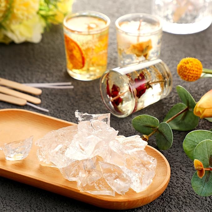 MTLEE 6 lb Gel Wax for Candle Making, Clear Jelly Candle Wax with Wooden Candle Wick Centering Device for DIY Candle Making Supplies