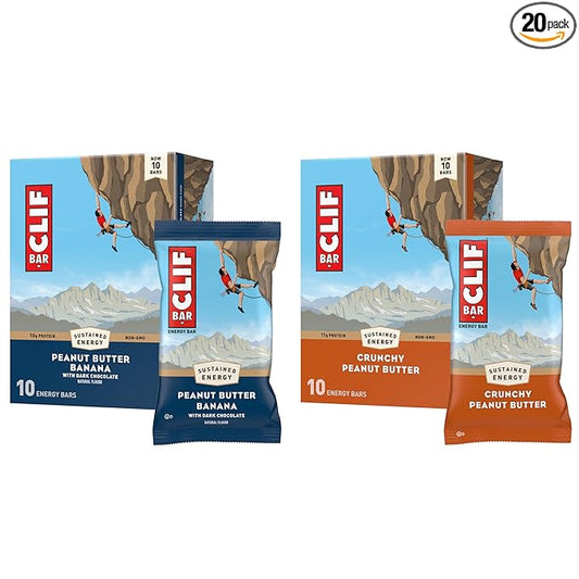 CLIF BAR - Peanut Butter Variety Pack - 2 Flavors - Made with Organic Oats - Energy Bars - Non-GMO - Plant Based Protein Bars (20 Pack)