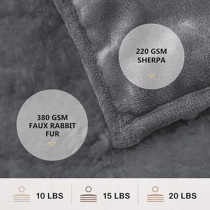 Homemate Heated Weighted Blanket for Adults - 50"x60" 12lbs Electric Throw Fast Heating Heavy Blanket 1/2/4/6/8 Hour Auto Off 10 Heat Levels Over-Heat Protection Comfortable Flannel Sherpa