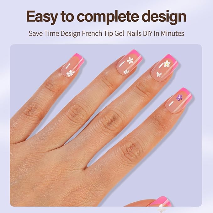 Misssix XBASICTIPS French Tip Press On Nails, 300Pcs Red French Gel Nail Tips Short Square, Soft Gel Pre-shaped No Need to File 3 in 1 Tips, Fake Nails for Nail Art DIY Extension Designs 15 Sizes