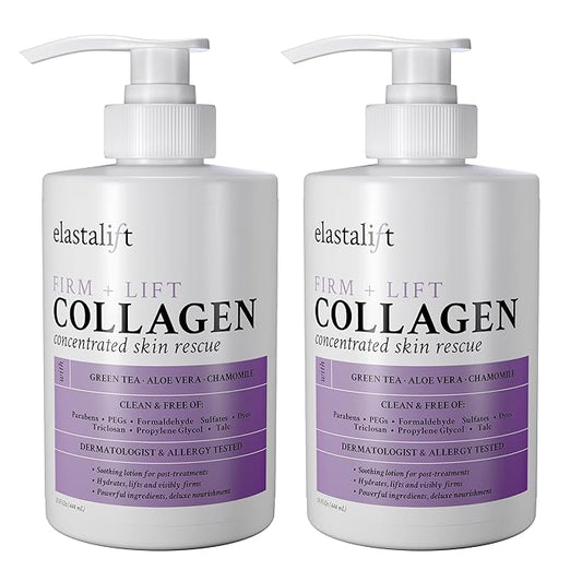 Elastalift Collagen Cream Fragrance Free Body Lotion & Face Moisturizer For Women & Men | Collagen Lotion | Skin Tightening Cream | Skin Firming + Tightening Lotion | Crepey Skin Care Treatment, 2PC