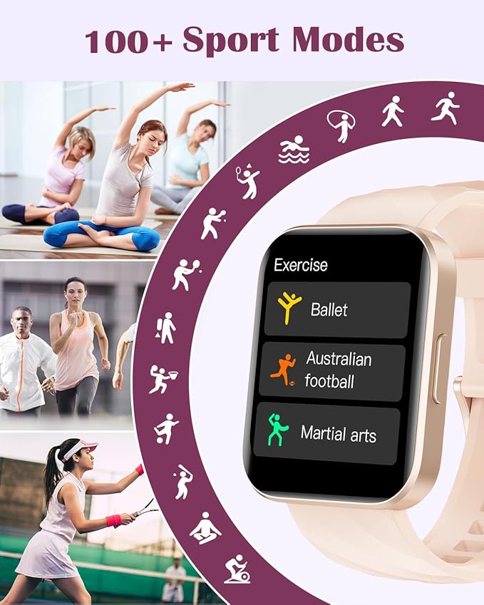 RUIMEN Smart Watches for Women Men (Answer/Make Calls) Compatible with iPhone/Android Phones, 1.85" HD Screen Fitness Tracker Heart Rate Monitor 100+ Sports Tracker Watch Waterproof (Pink)