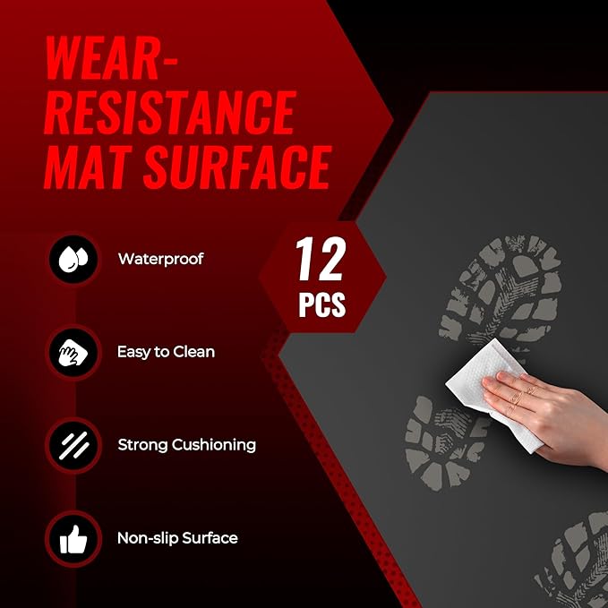 SUPERJARE 0.79'' Extra-Thick Exercise Equipment Mats, 12 Pcs 48 Sq Ft Rubber Top Floor Tiles with High Density EVA Foam, Interlocking Gym Flooring for Home Gym, Workout Mat, Black