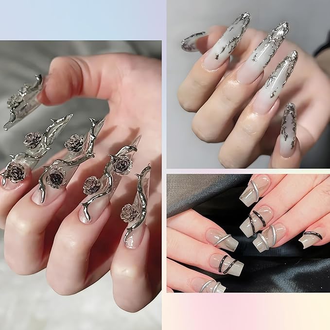 Chrome Nail Powder Kit: 10 Jars 8 Colors Metallic Mirror Effect 2 Colors Holographic Aurora Chameleon Nail Art - 1g/Jar Silver Pink Gold Purple Chrome Powder for Nails