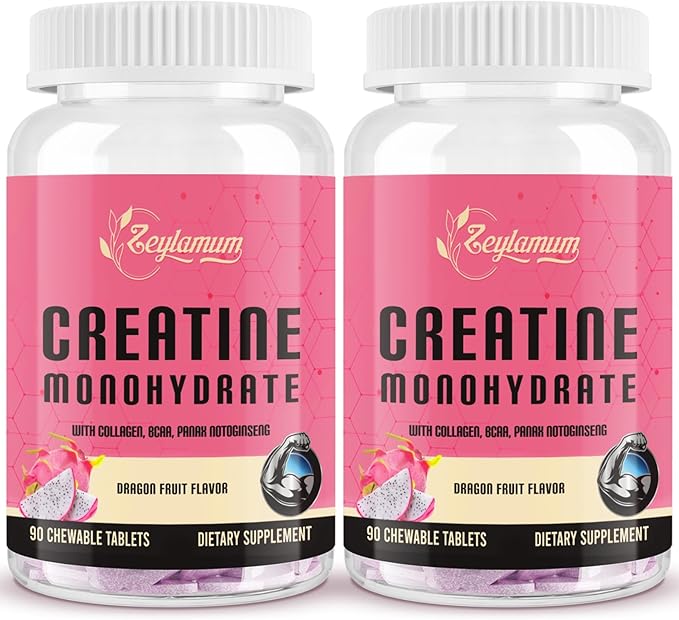 Creatine for Women | with Hydrolyzed Collagen, BCAA | 3g Creatine Chews for Women Booty Gain, Lean Muscles, Recovery & Energy, Vegan, Sugar Free Creatine, Powder Alternative, 60 Servings