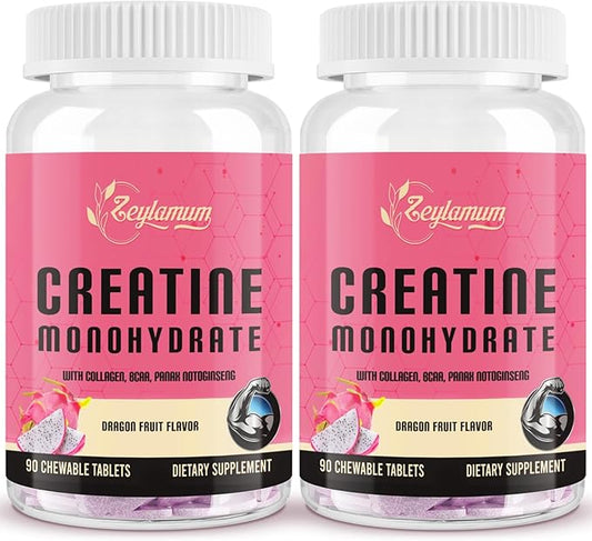 Creatine for Women | with Hydrolyzed Collagen, BCAA | 3g Creatine Chews for Women Booty Gain, Lean Muscles, Recovery & Energy, Vegan, Sugar Free Creatine, Powder Alternative, 60 Servings