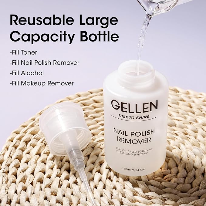 Gellen Nail Polish Remover, Non Acetone Nail Polish Remover for Regular Nail Polishes, Rose Scent Healthy, Easy Push-down Pump, 6.09 Fl Oz