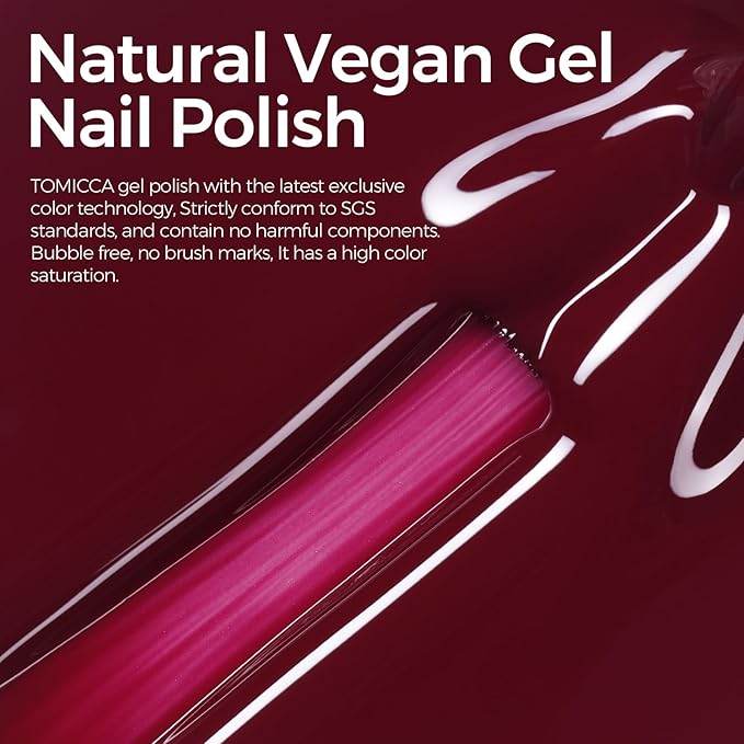 TOMICCA Cherry Red Gel Nail Polish, 15ml Dark Red Gel Polish Soak Off UV LED Cure Needed Color Long Lasting High Saturation and Glossy Nail Art Manicure Salon DIY Design