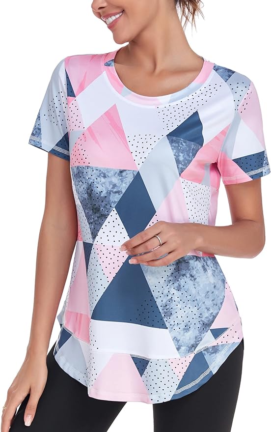 Women's Short Sleeve Workout Shirts Crewneck Sports Yoga Running Dry Fit Tops Side Split Tee