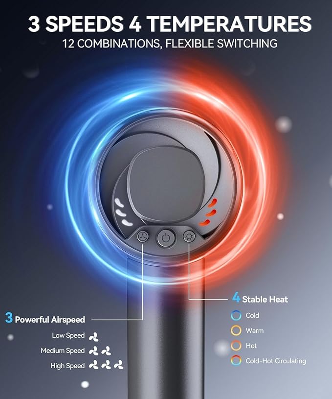 Hair Dryer, 140, 000 RPM High Speed Blow Dryer for Fast Drying, Negative Ionic Hair Dryers for Women, Thermo Control Lightweight Hairdryer for Home and Travel Black
